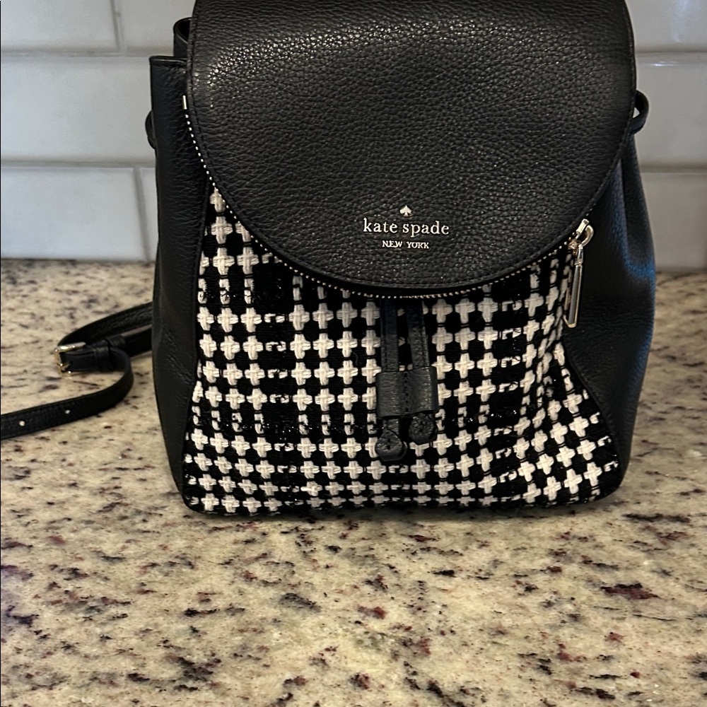 Kate Spade Leila Tweed fabric medium flap backpack